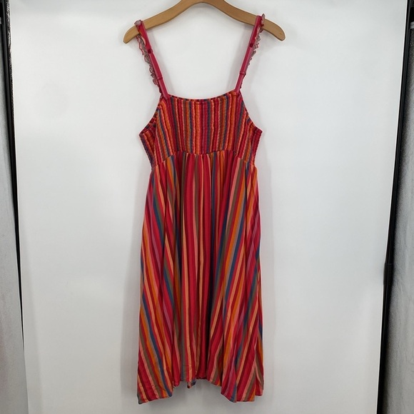 Torrid Midi Challis Striped Dress Womens Size 4 4X Pink Blue Smocked Tiered - Picture 9 of 16